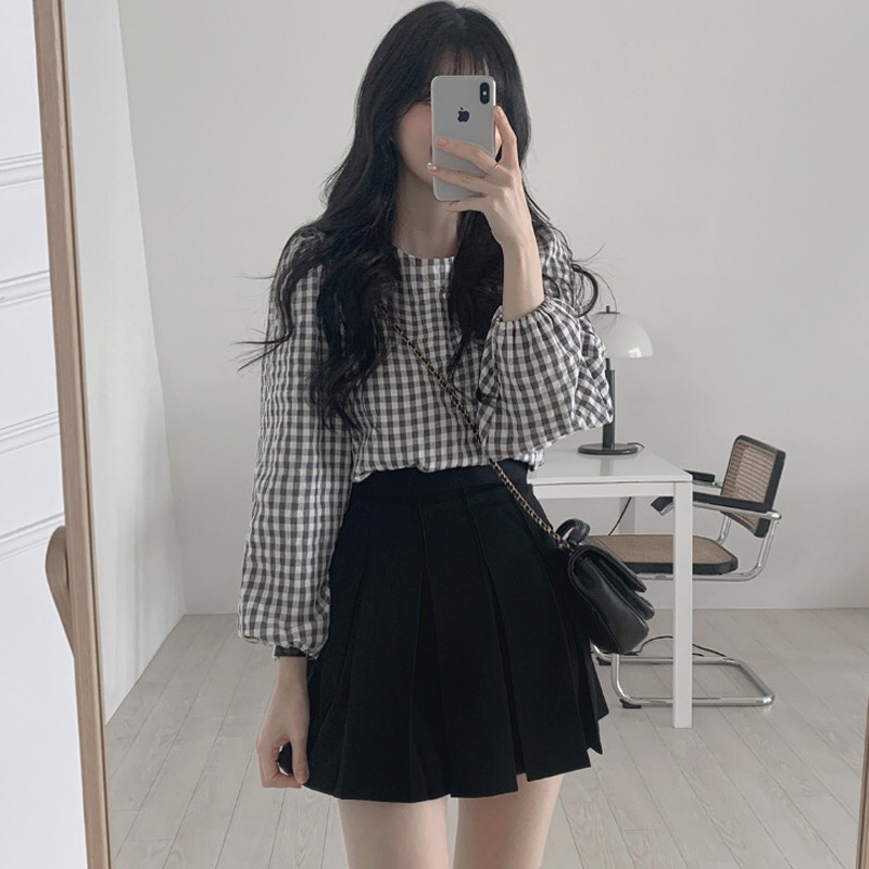 Linki ✈ Áo Sơ Mi Caro Tay Dài Kiểu Dáng Đơn Giản Cho Nữ