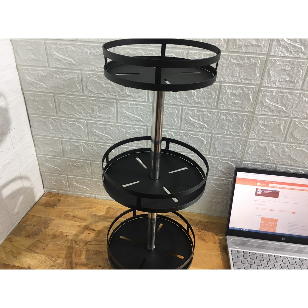Kệ gia vị đen sơn tĩnh điện chống han gỉ bong tróc, hũ gia vị tròn xoay 360*, khay úp đồ Gía Sỉ