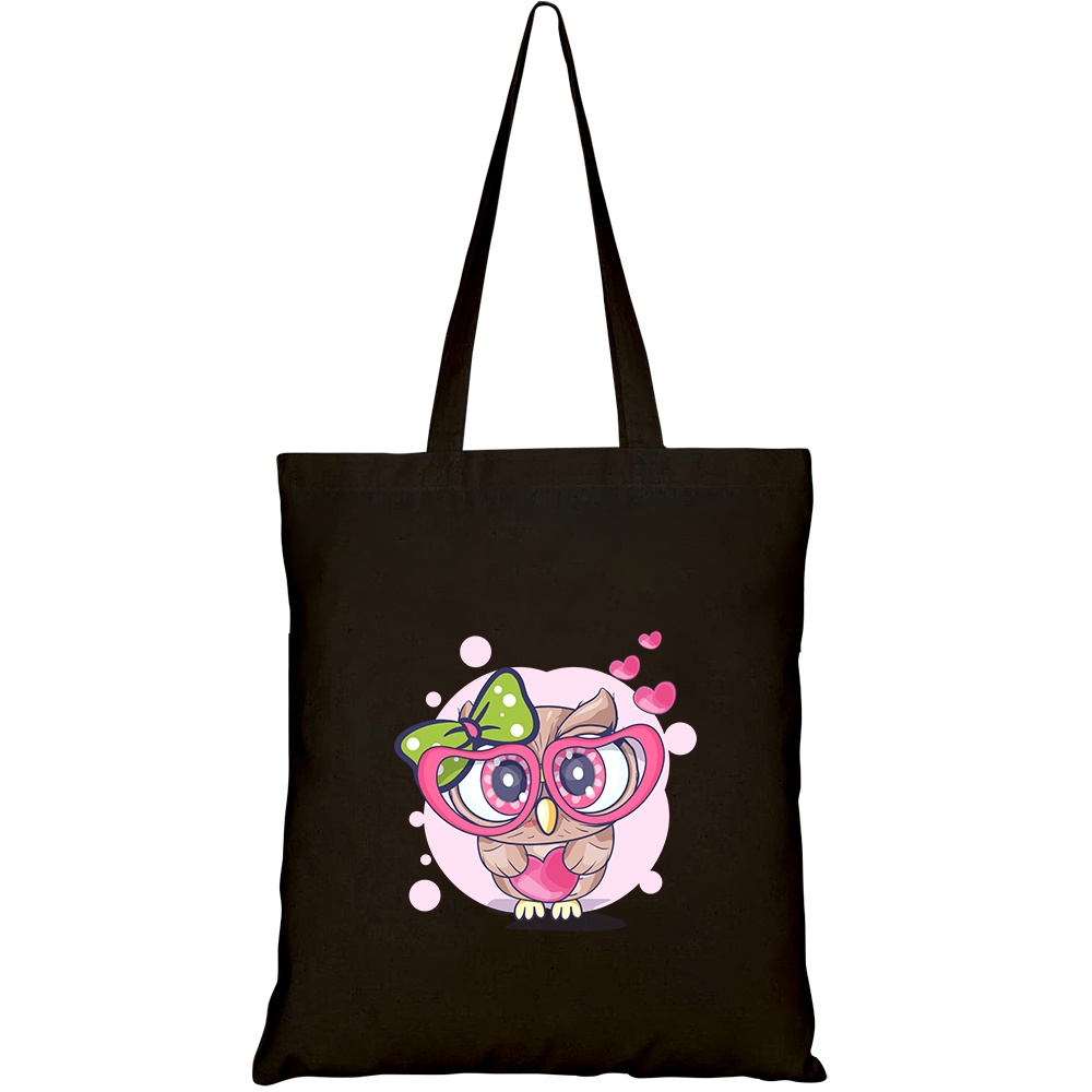 Túi vải tote canvas HTFashion in hình cute coruja pequena menina com um coracao HT210