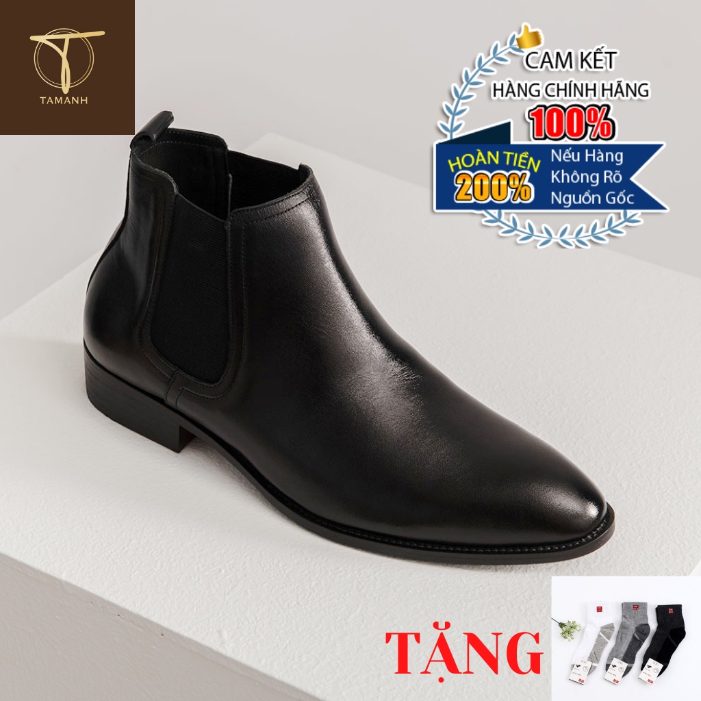 Giày Cổ Cao TÂM ANH Chelsea Boot Da Bò Trơn GNTA6801-D Tặng Tất UNIQLO Cao Cấp