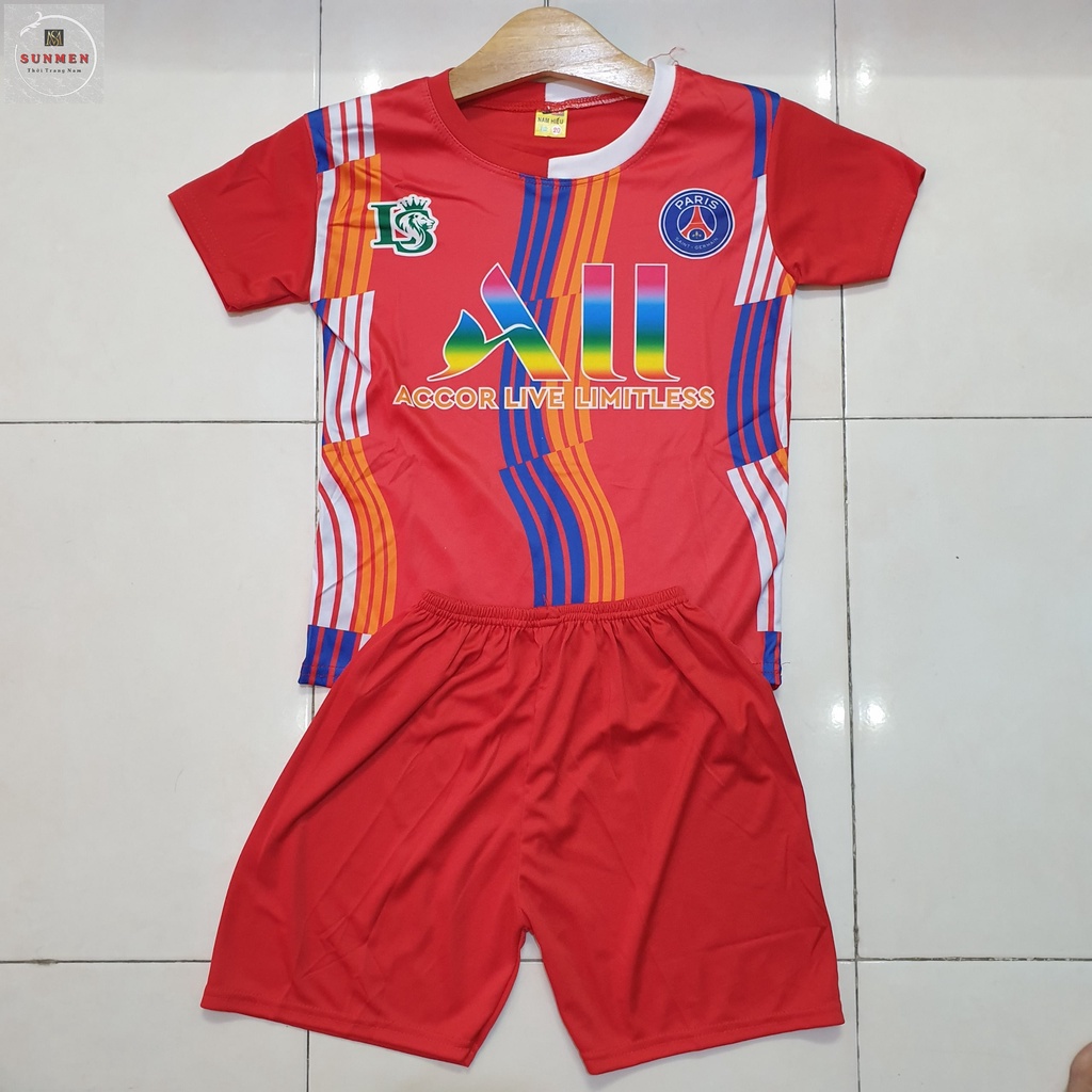 Bộ Quần Áo Thể Thao Trẻ Em,Bộ Đá Bóng Cho Bé Chất Thun Lạnh Co Giãn Thoải Mái Thoáng Mát Nhiều Mẫu Mã Size Từ 18-45kg