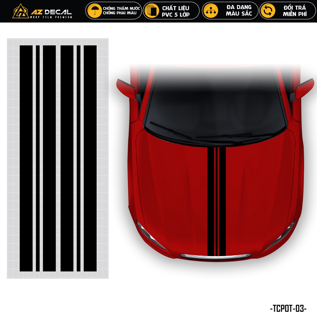 Tem Dán Nắp Capo Xe Ô Tô Xe Hơi Bản Cá Tính | TCPOT-03 | Decal Dán Nắp Capo, Sườn Xe Oto Chống Nước, Bền Màu