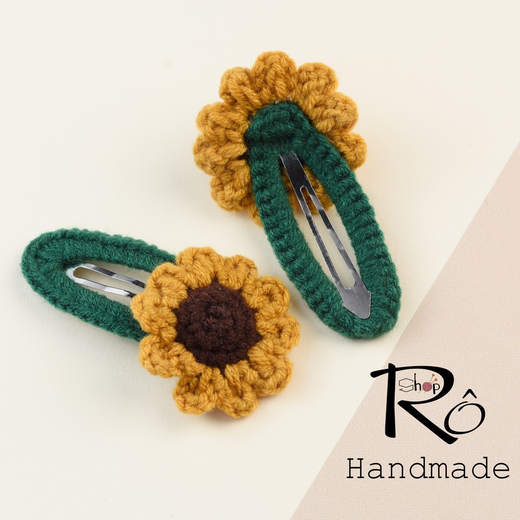 Kẹp tóc hoa hướng dương, kẹp tóc bằng len Handmade
