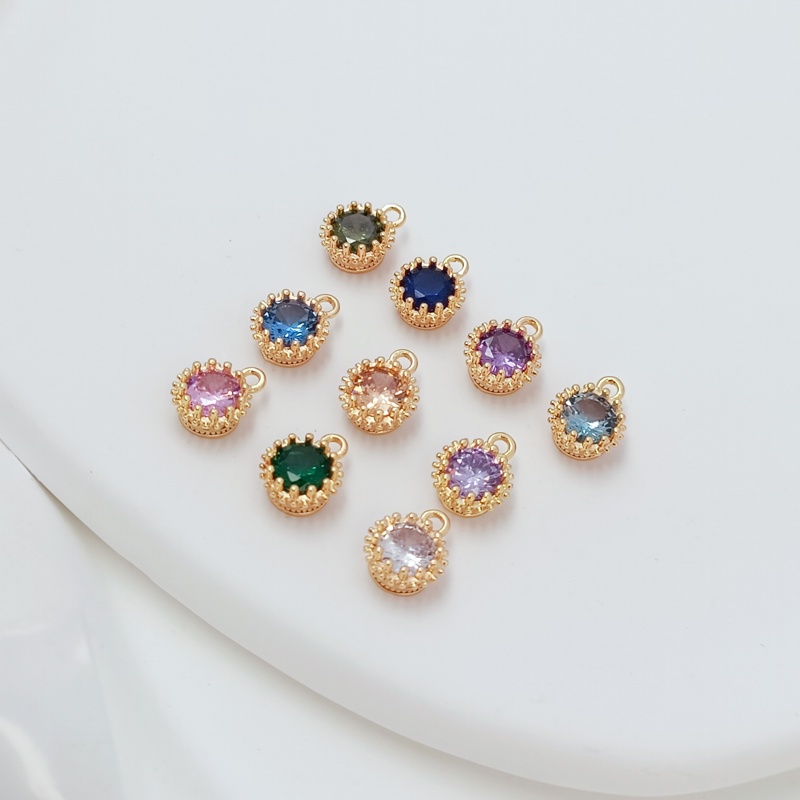 Mặt Dây Chuyền Hình Tròn Đính Đá Zircon Mạ Vàng 14K 7mm DIY