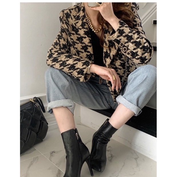 [Có ảnh thật]Áo khoác blazer dạ hoạ tiết răng sói houndstooth thanh lịch SAM SAM BOUTIQUE | BigBuy360 - bigbuy360.vn