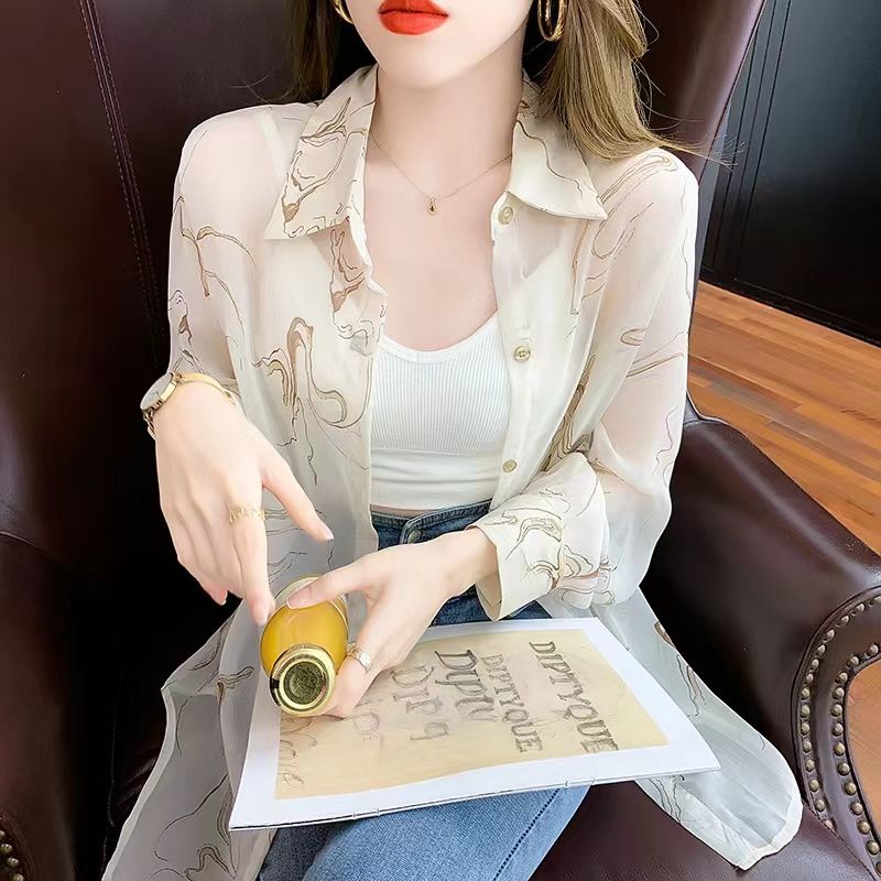 Áo Khoác Voan Mỏng Dáng Rộng In Họa Tiết Xinh Xắn Thời Trang Cho Nữ