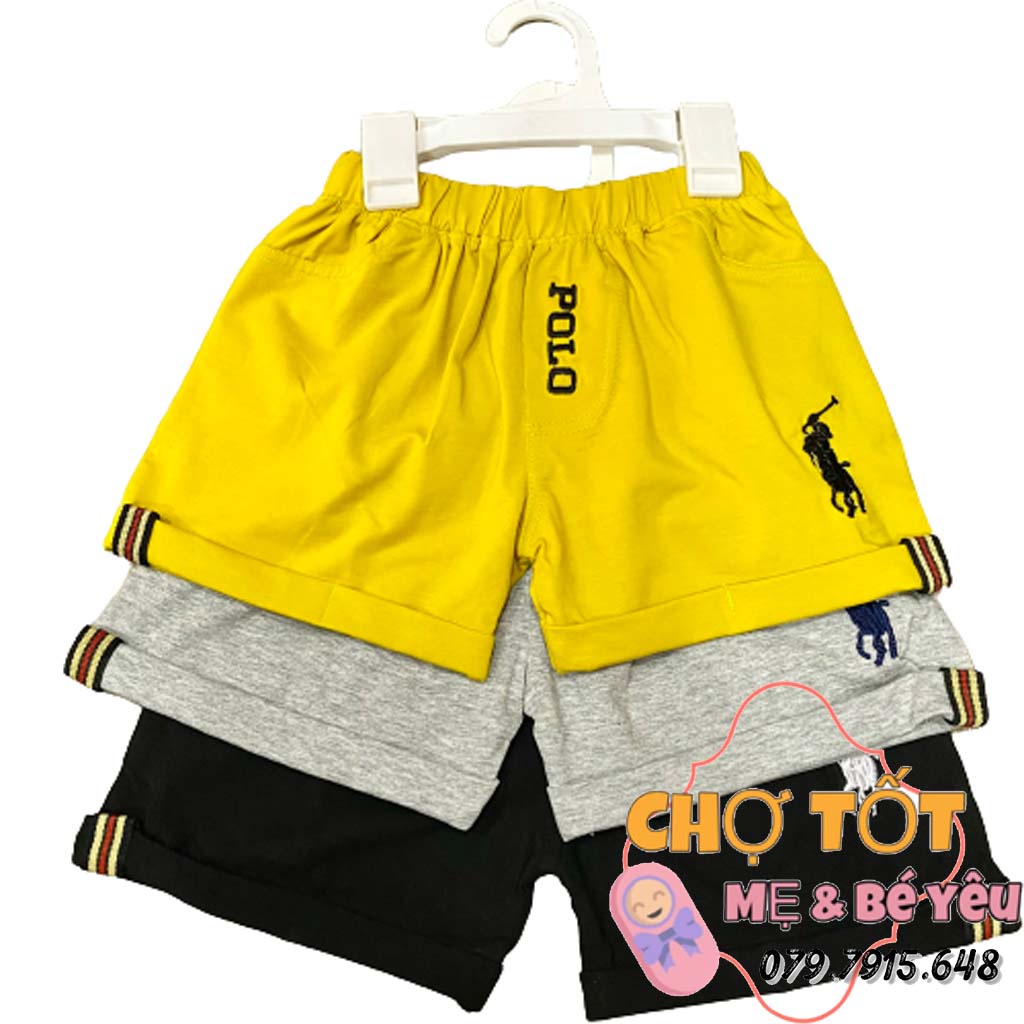 Quần short thun bé trai thêu polo thời trang giả khóa kéo