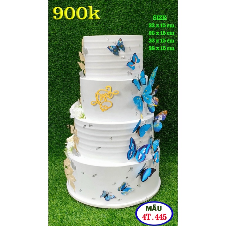 Bánh cưới mô hình, bánh cưới giả 4 tầng, tầng trên đặt bánh thật. mẫu  4T - 445