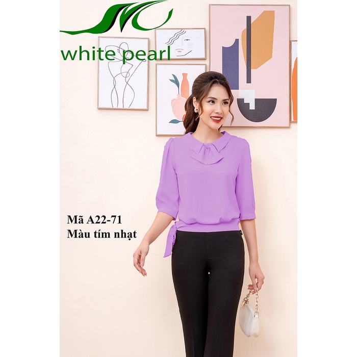 Áo sơ mi nữ công sở tay lỡ bo gấu cổ sam thời trang công sở nữ White Pearl
