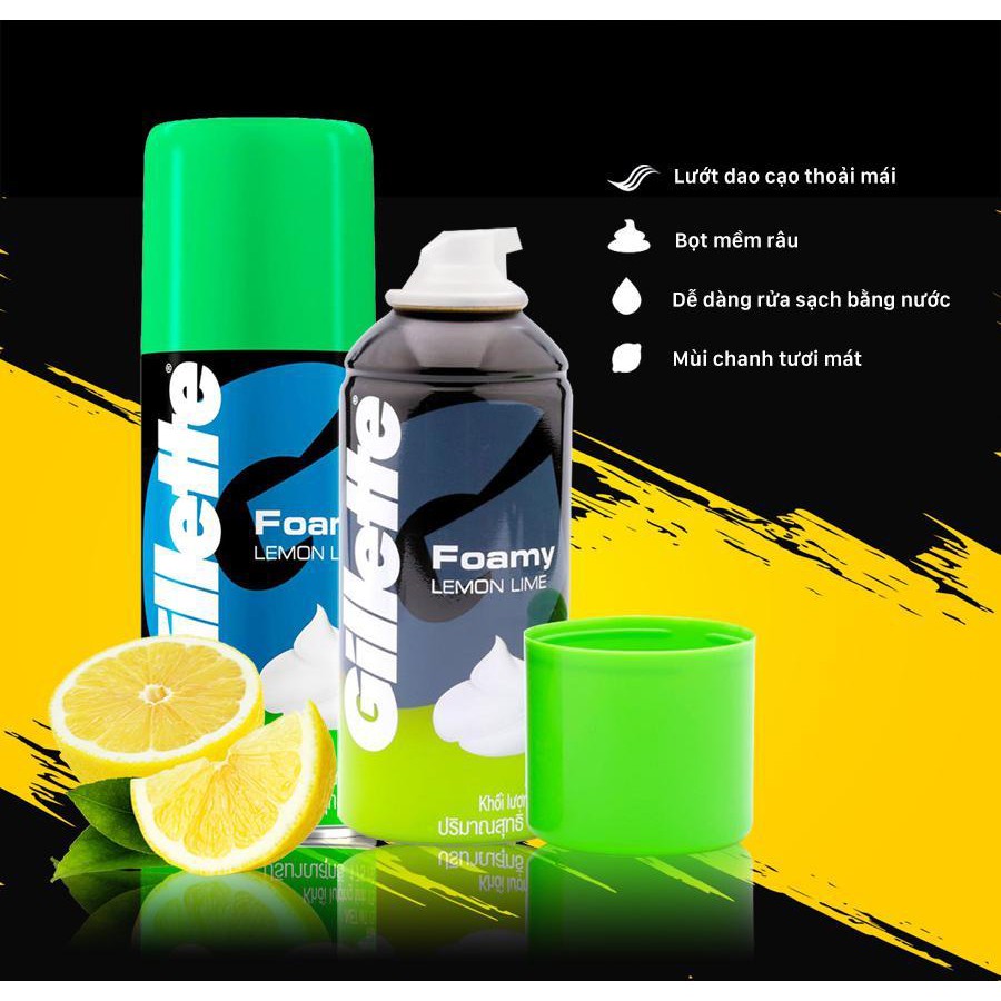 Bọt Cạo Râu Gillette Hương Chanh Foamy Lemon Lime Shaving Foam