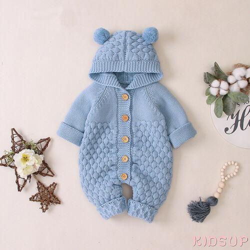 Áo Liền Quần Dệt Kim Tay Dài Màu Sắc Trơn Phối Nút Thời Trang Mùa Đông Cho Bé Sơ Sinh