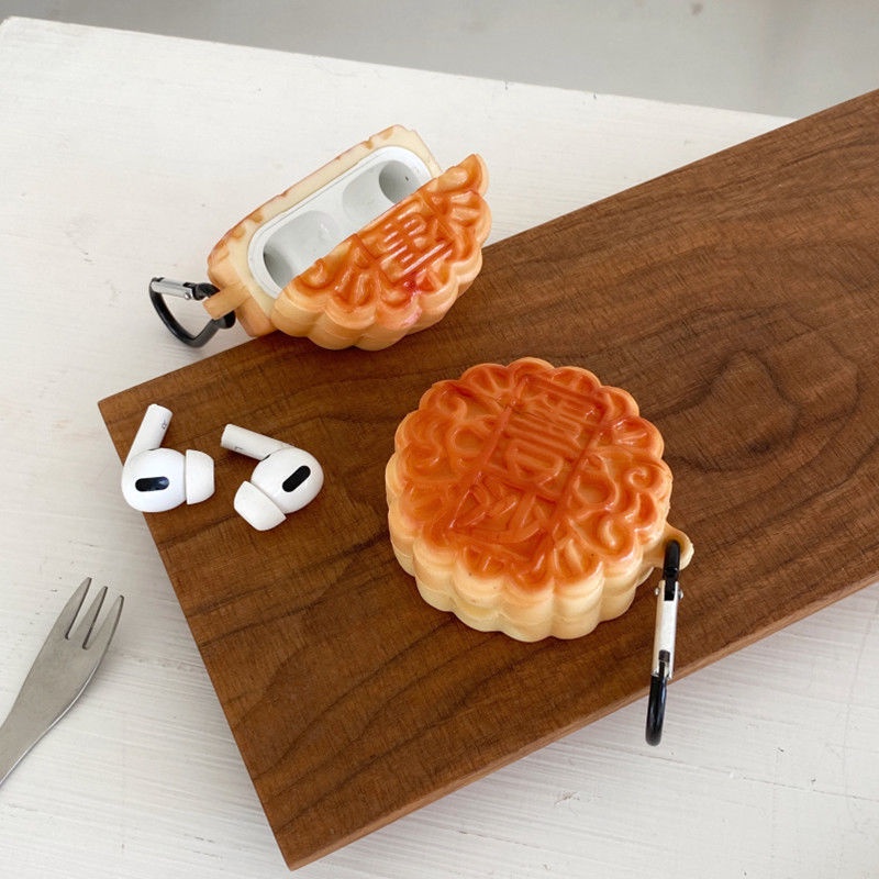 Vỏ Bảo Vệ Hộp Sạc Tai Nghe Airpods 1 2 Pro 3 Apple bluetooth Không Dây Hình Bánh Trung Thu Sáng Tạo