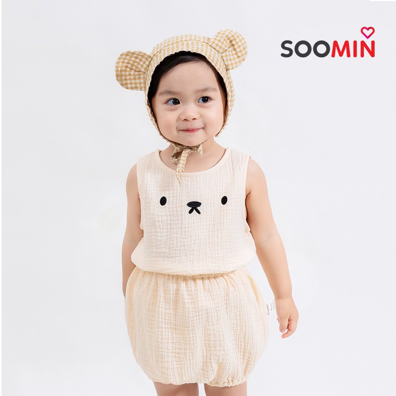 Bộ đũi bé gái mặt gấu mùa hè Soomin cho trẻ em từ 1 đến 2 tuổi QATE Y4