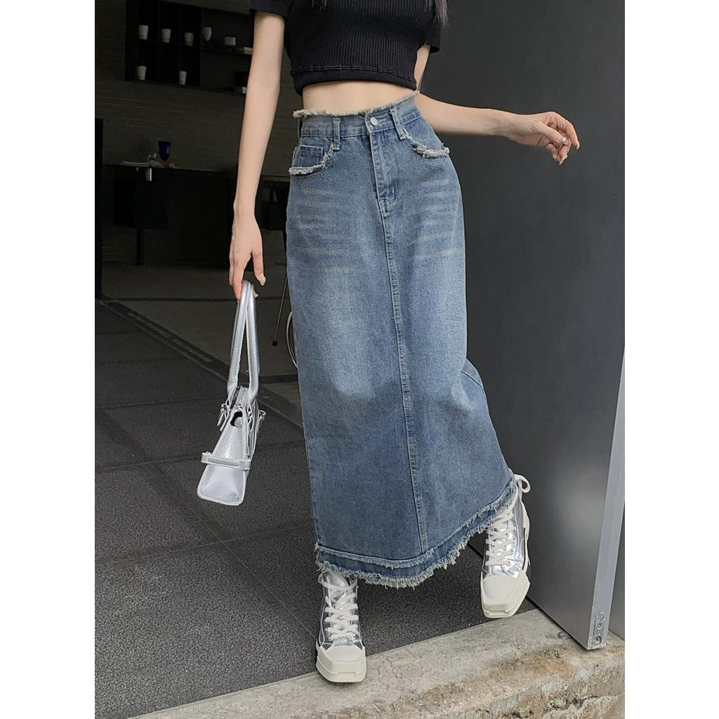 Chân váy jean Dài Dáng Chữ A Lưng Cao Phong Cách Cổ Điển Thời Trang Cho Nữ