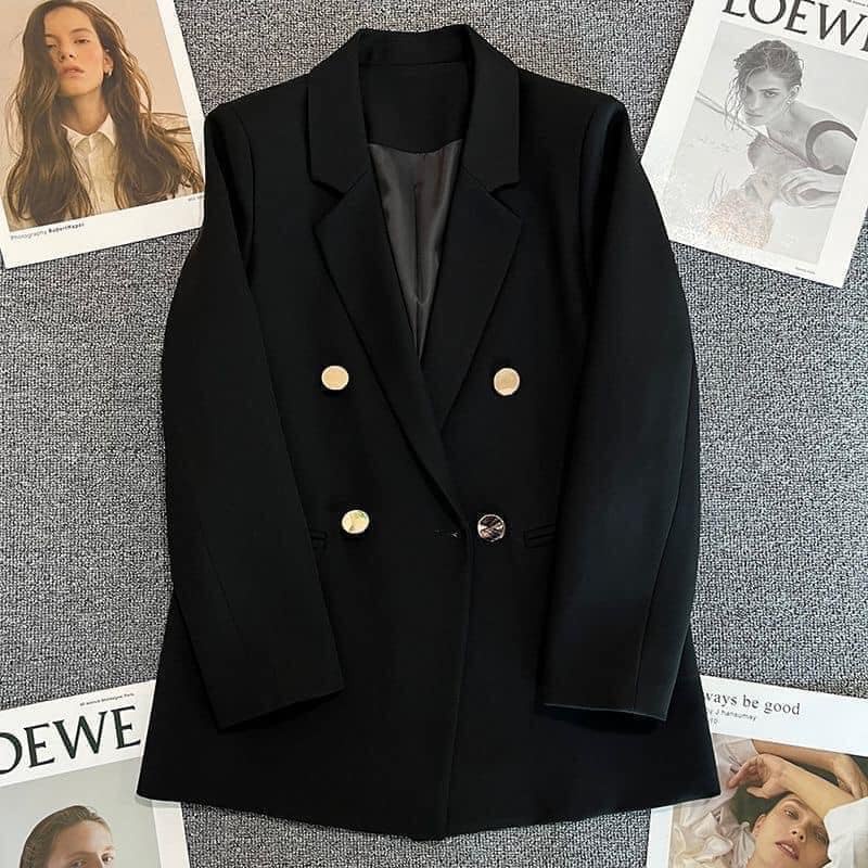 Áo khoác blazer cúc mạ đồng 4 khuy hàng QC 2 lớp