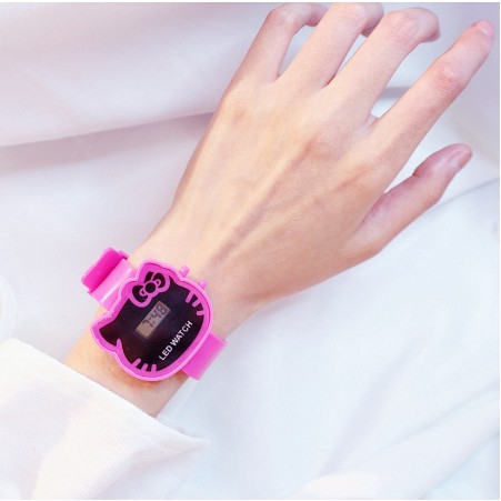 Đồng hồ điện tử đeo tay có đèn led chống thấm nước hình hello kitty dễ thương cho trẻ