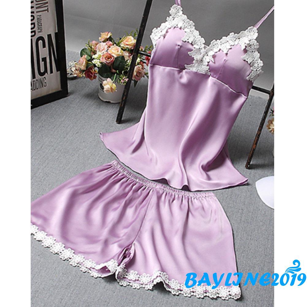 Đồ ngủ lụa satin phối ren quyến rũ cho nữ
