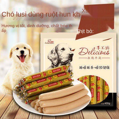 Luus Pet Dog Ham Xúc xích 400g Thịt bò Hương vị gà Gold Mao Tid Kính gửi đào tạo Snack Dog Xúc xích