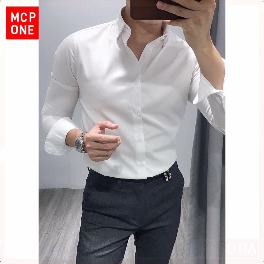 Áo sơ mi nam dài tay nam (MAU TRẮNG) cao cấp, áo sơ mi trắng vải lụa nến không nhăn thời trang cao cấp-MCPONE | BigBuy360 - bigbuy360.vn
