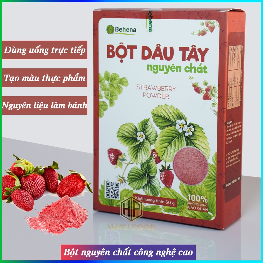 Bột dâu tây Behena nguyên chất đẹp da, tạo màu làm bánh hộp 50g - HapuFood