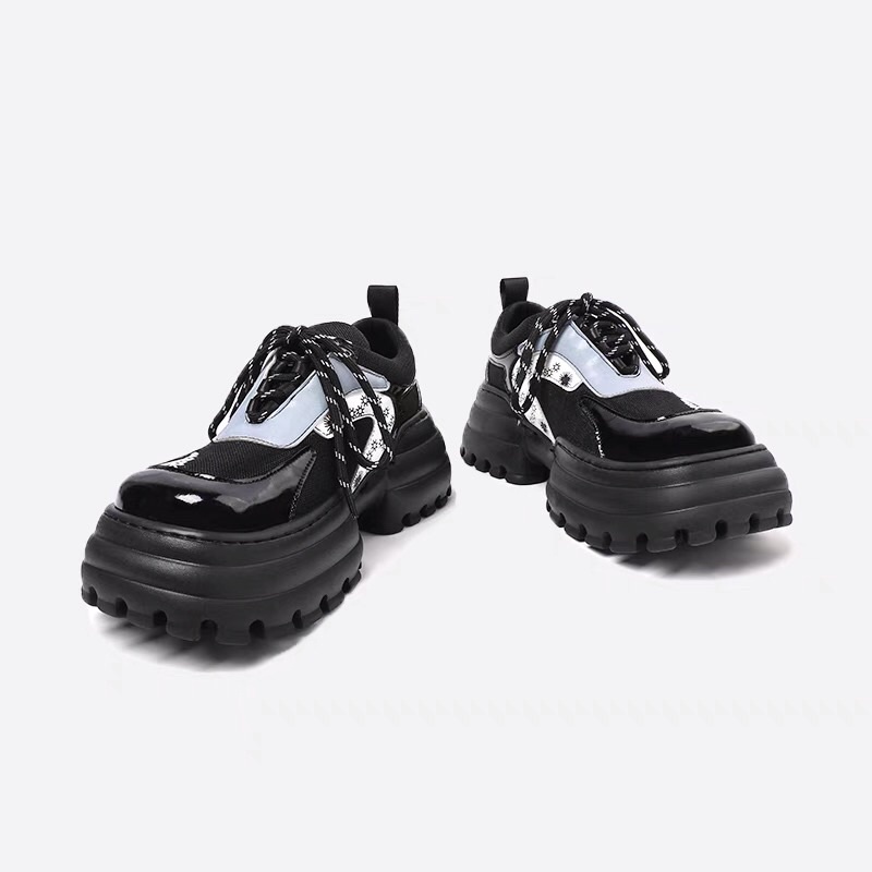 Giày da mũi vuông đế cao 6cm chiến boots giày nữ đế chunky