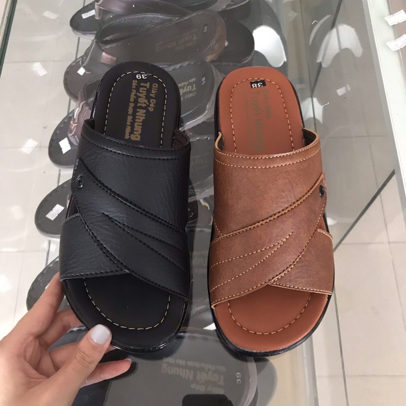 Dép nam simili màu đen/vàng đế cao 2cm bản chim