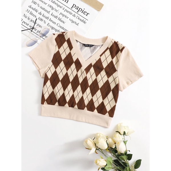 Áo mongtoghi kẻ caro croptop phong cách Hàn Quốc