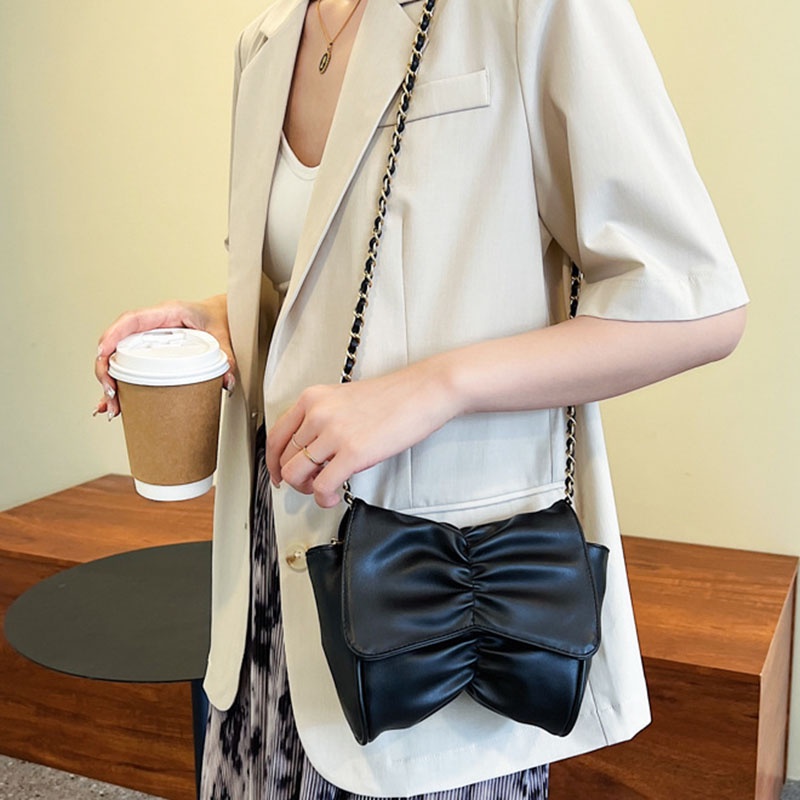 Túi Đeo Vai Phối Dây Xích Đính Nơ Thời Trang Cho Nữ