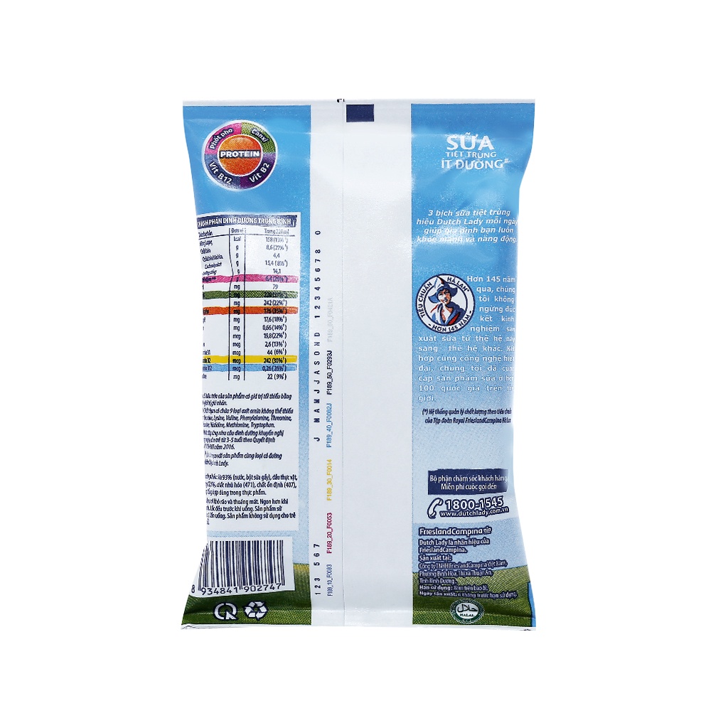 Sữa tươi bịch không đường, sữa bịch cô gái hà lan