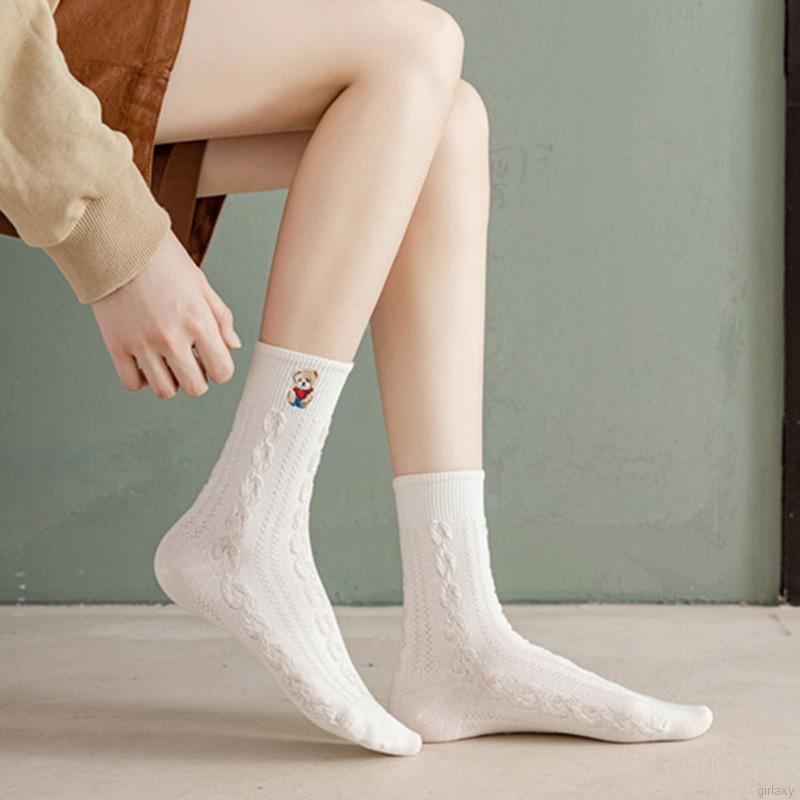 Vớ cotton họa tiết gấu hoạt hình dễ thương phong cách Hàn Quốc cho nữ