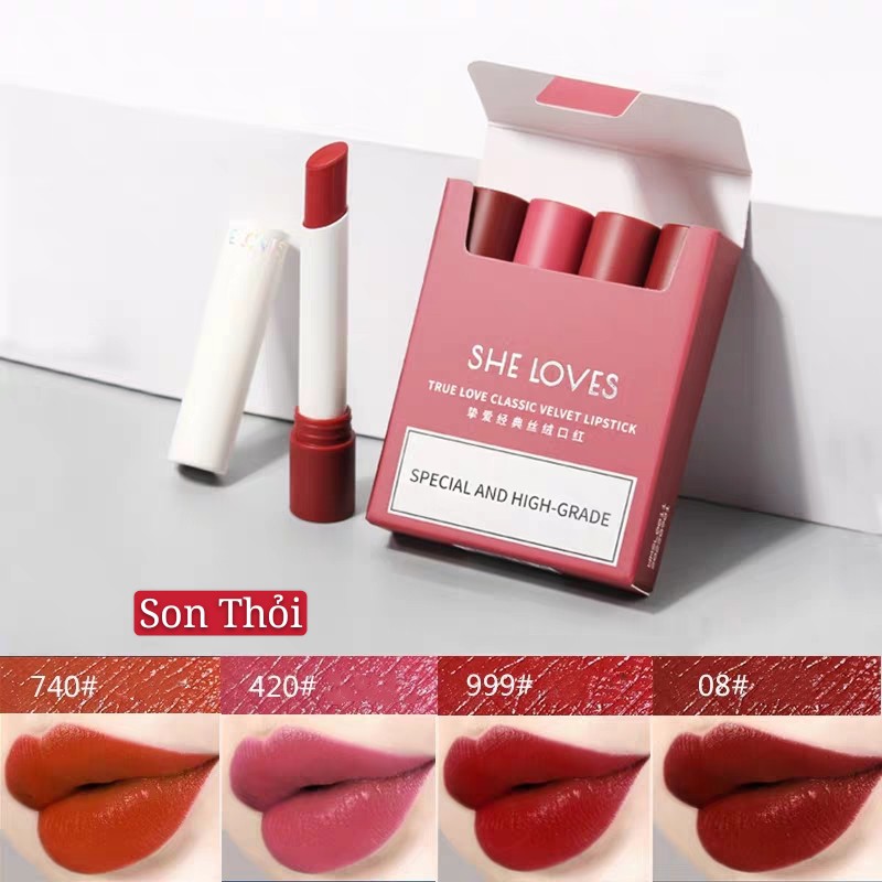 SHE LOVES - Set 4 son kem son thỏi True Love Classic Velvet | BigBuy360 - bigbuy360.vn