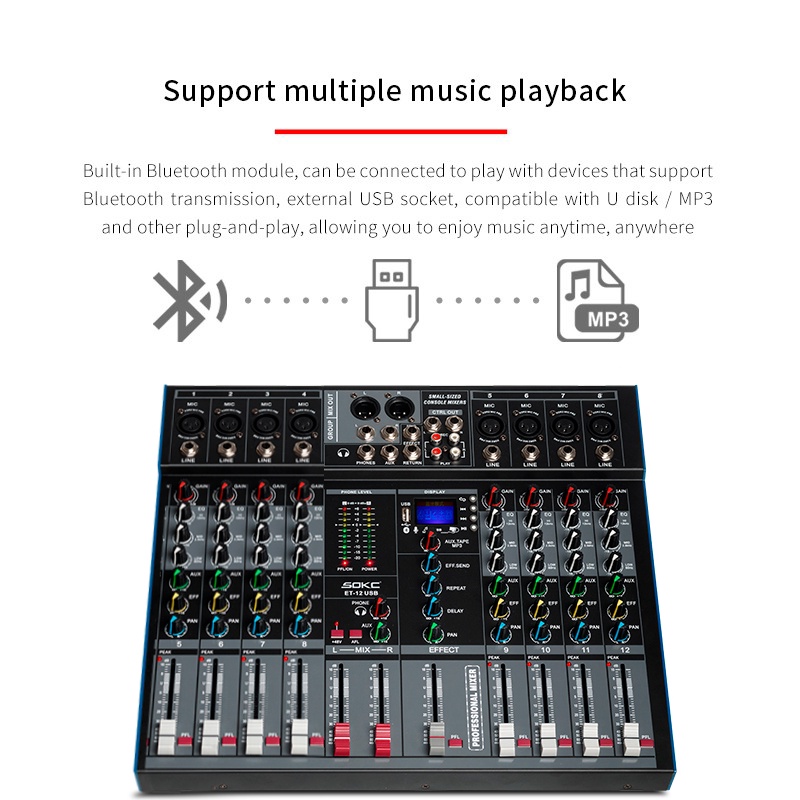 Bộ trộn Bluetooth ET8 Bộ trộn thiết bị âm thanh chuyên nghiệp 8 kênh tương thích với các thiết bị âm thanh khác nhau