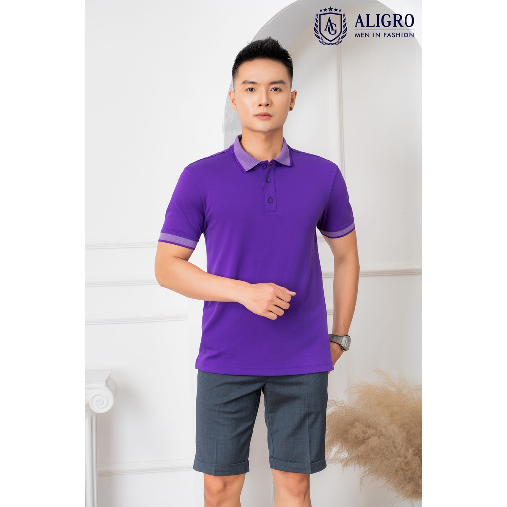 Áo phông polo nam áo thun áo thun cổ bẻ ALIGRO trơn màu tím chất liệu cotton mềm mịn không bai xù dáng ôm vừa ALGPLO27