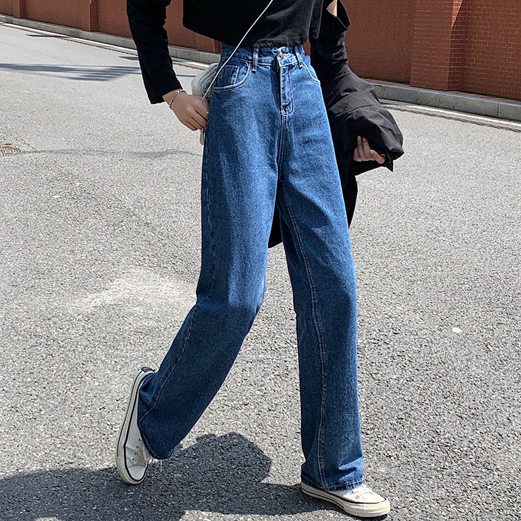 Quần denim ống rộng Peppermint 36886 lưng cao dễ phối đồ thời trang