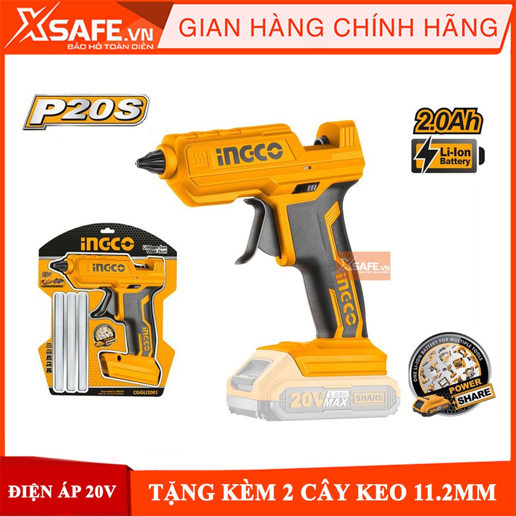 Súng bắn keo nến INGCO CGGLI2001 dùng pin Lithium 20V, súng bắn keo mini tặng kèm theo 2 cây keo nến 11.2mm