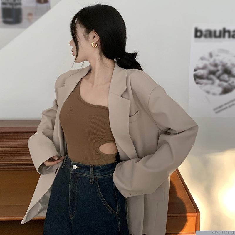 Áo Kiểu Croptop Không Tay Màu Trơn Có Đệm Ngực Thiết Kế Bất Đối Xứng Quyến Rũ Độc Đáo Dành Cho Nữ