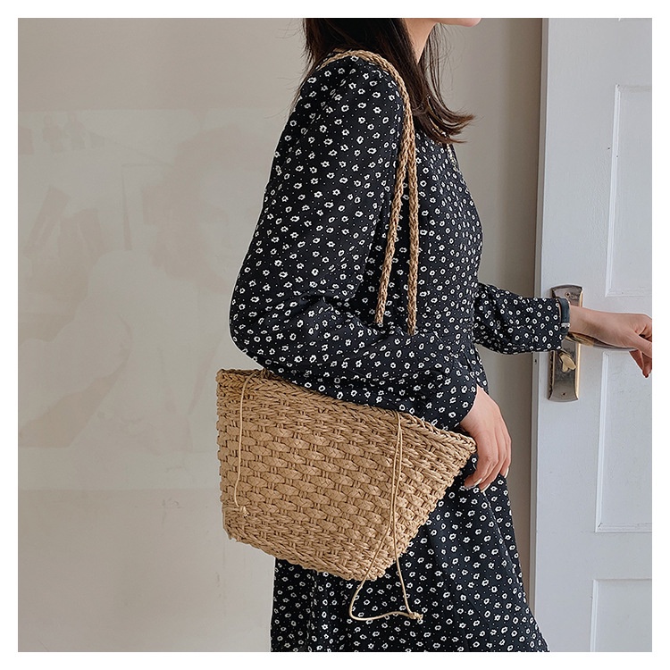 Túi cói đeo vai đi biển - đan kiểu sole - phong cách Vintage thanh lịch