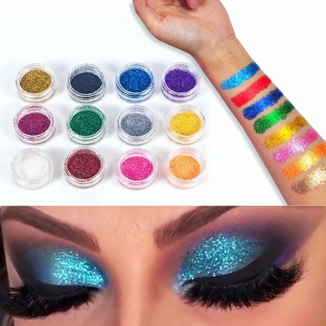 Bộ 12 hủ kim tuyến trang trí móng, make up, DIY.