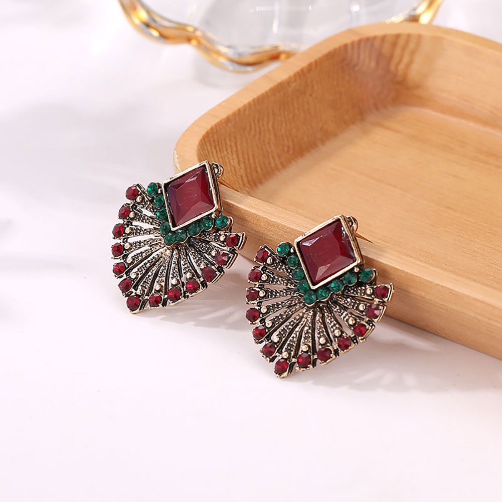 Bông Tai Hình Quạt Đính Đá Phong Cách Bohemian Cổ Điển Thời Trang Cho Nữ