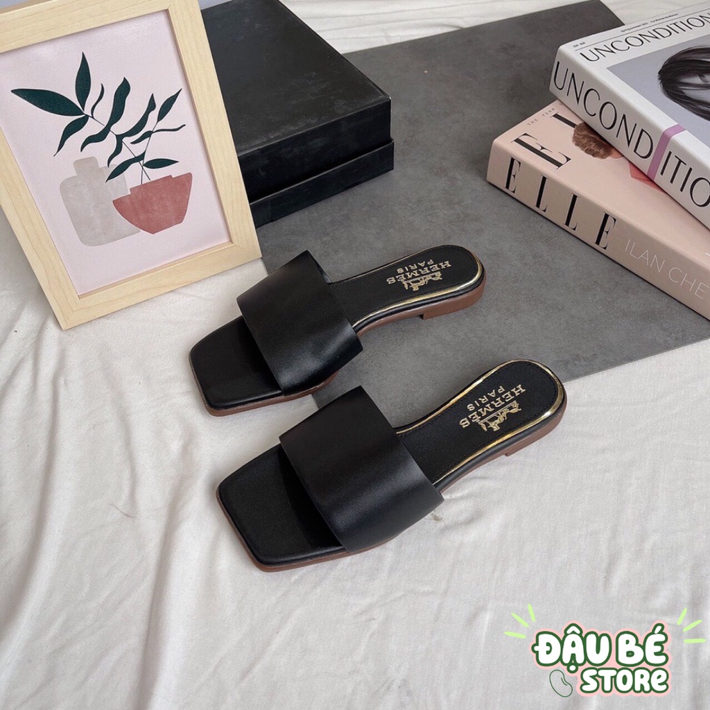 Dép Lê Quai Ngang Hm Nữ Cao Cấp - Dép Da Hở Mũi Đế Bệt Trơn Phong Cách Thời Trang Sang Chảnh - Daube - D004