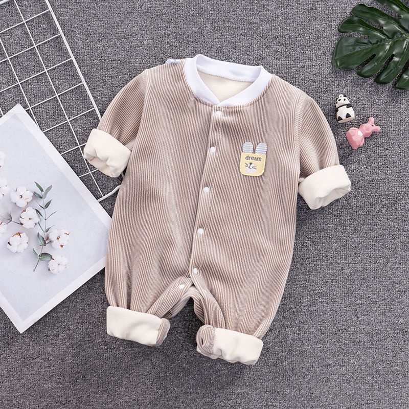 Bộ Áo Liền Quần Phối Lông Dễ Thương Thời Trang Thu Đông Cho Bé Sơ Sinh