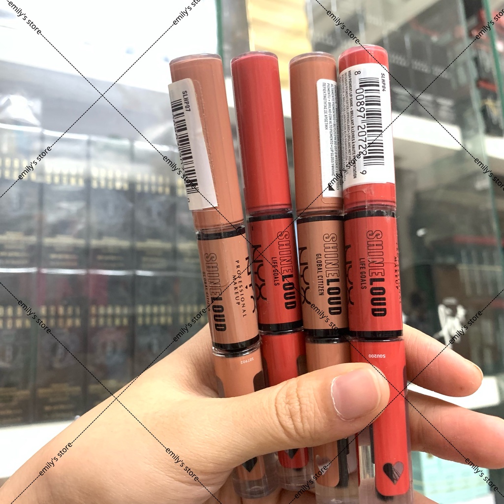 Son kem lì hai đầu NYX Shine Loud High Shine Lip Colour chống thấm nước