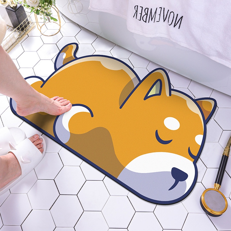 Thảm Chân Silicon Hình Thú 5D Siêu Thấm Nước, Mặt Đế Cao Su Chống Trơn Trượt Cao Cấp 40*60cm Akii Home T22