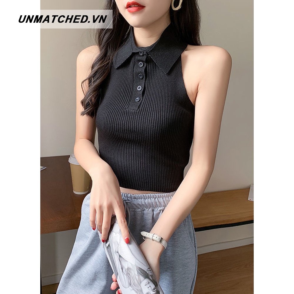 Áo croptop sát nách cổ bẻ dáng ôm quyến rũ dành cho nữ