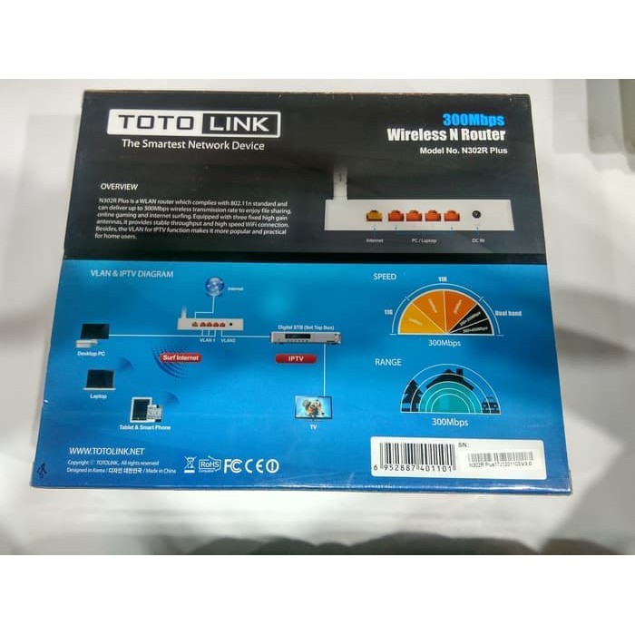 Bộ Phát Sóng Wifi Totolink N302r Plus 300mbps N302r +