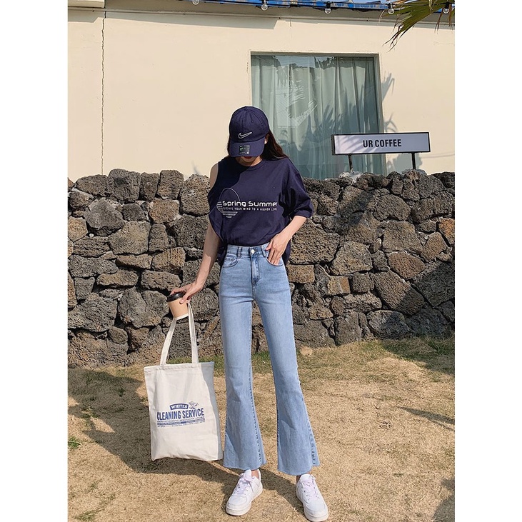 [Mã FATOP12 giảm 30K đơn 150K] Quần jeans nữ ống loe lưng cao dáng ôm Emilyshop Ulzzang