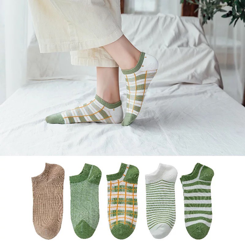 Set 5 đôi tất cổ thấp Bivota vớ nữ xanh vintage năng động siêu đẹp T45