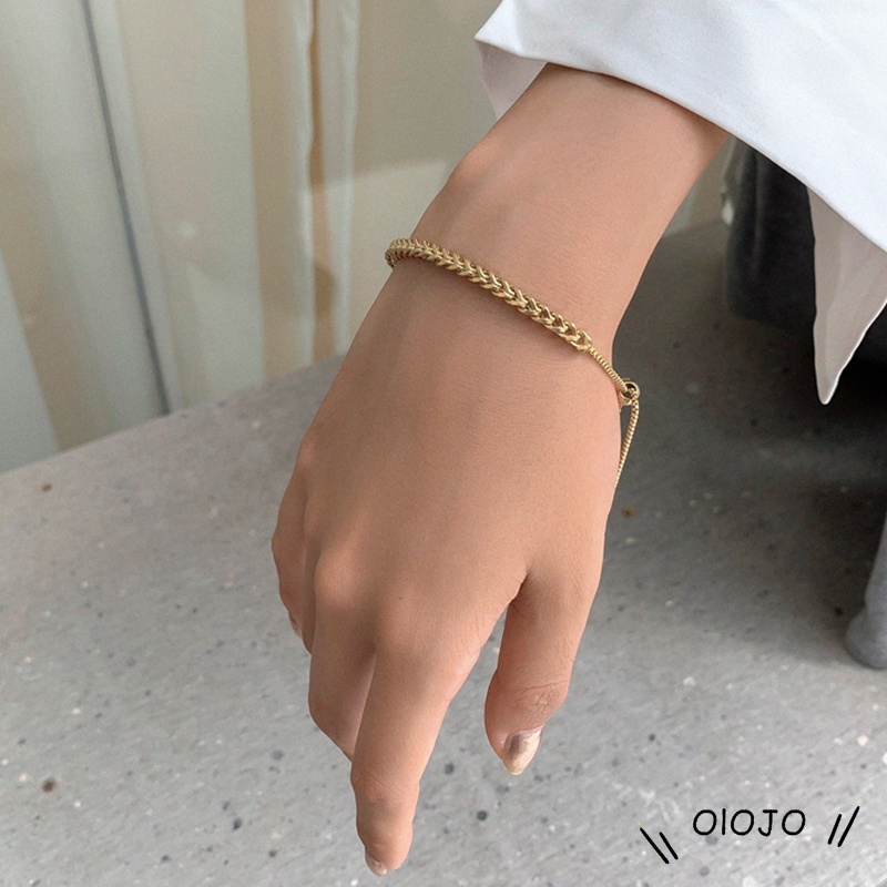 Vòng tay dây bện màu vàng/bạc đơn giản thanh lịch có thể điều chỉnh phong cách Hàn Quốc cho nữ