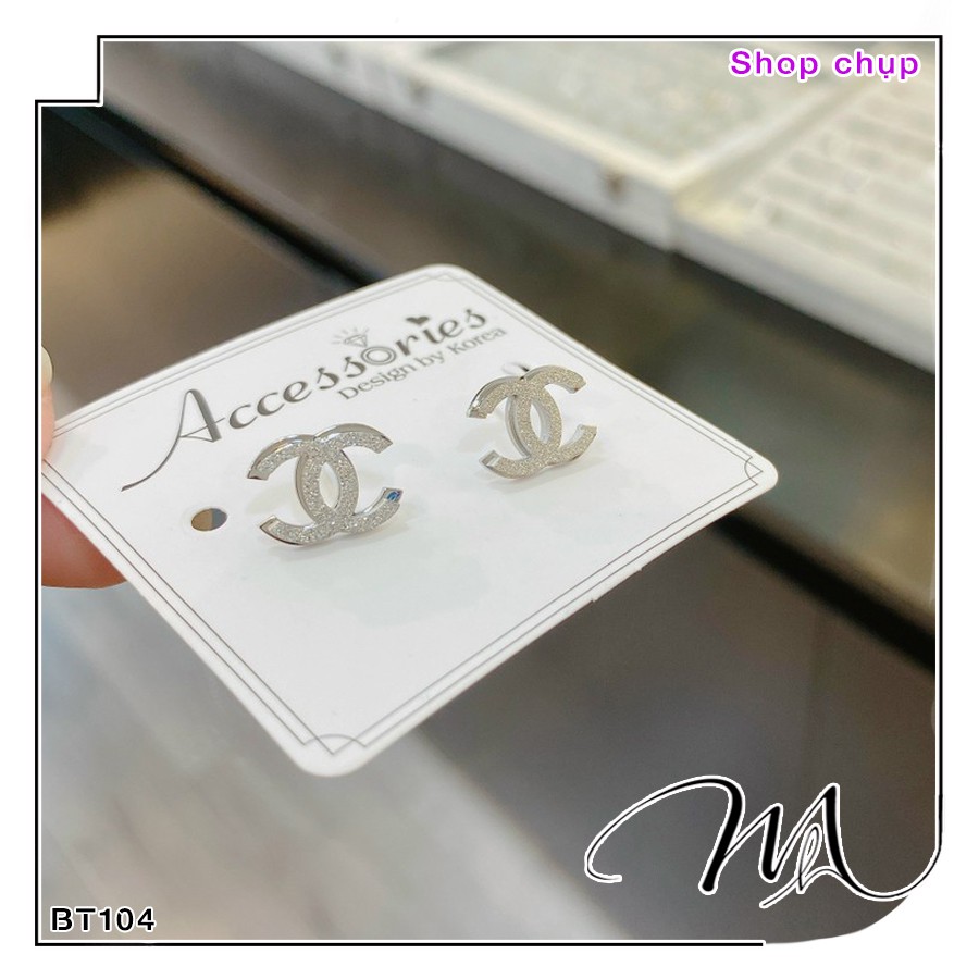 Bông tai nữ Titan không gỉ CC phun cát nhám lấp lánh - Măng’s House BT104