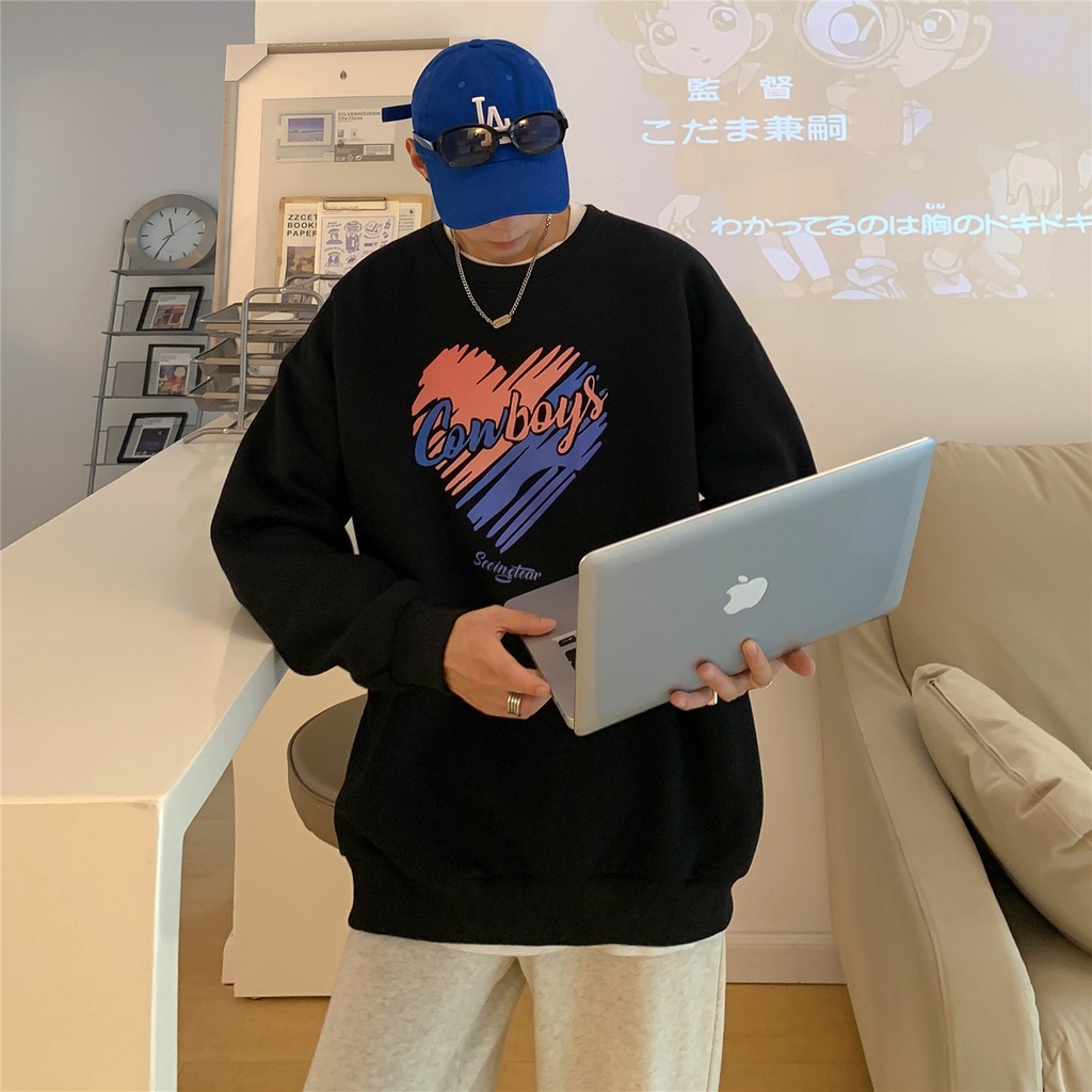 Áo Sweater Cổ Tròn Dáng Rộng In Hình Trái Tim Thời Trang Mùa Thu Mới 2021 Cho Cặp Đôi